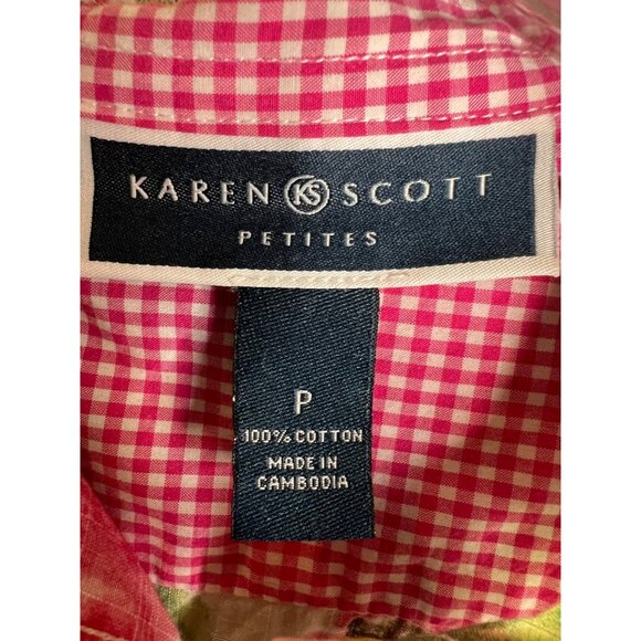 Karen Scott Petites P Floral Button-Up Shirt Pockets Flowers Cotton 3/4 Sleeves - Picture 11 of 12